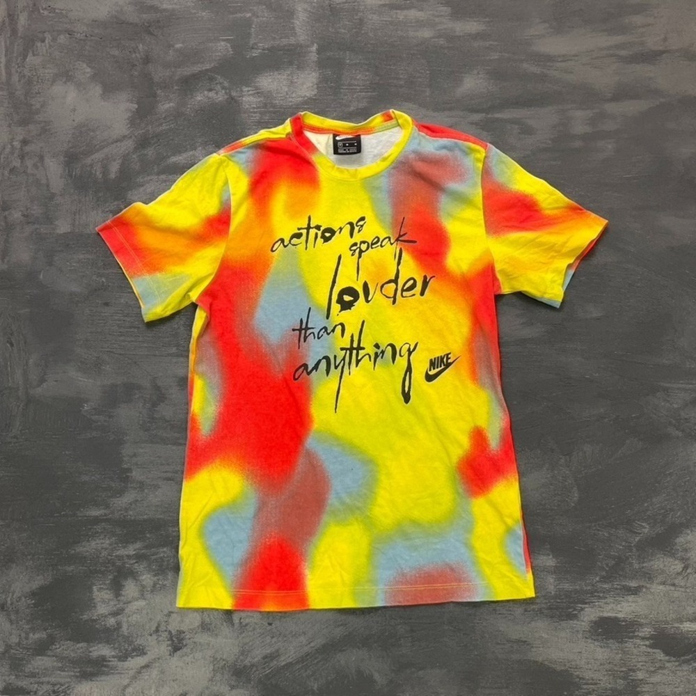 Tie Dye Actions Speak Louder Than Anything T-Shirt Men Medium Multicolor Nike